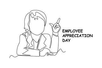 Single one line drawing of a woman sitting and opening forefinger and thumb. Employee appreciation day concept. Continuous line draw design graphic vector illustration.