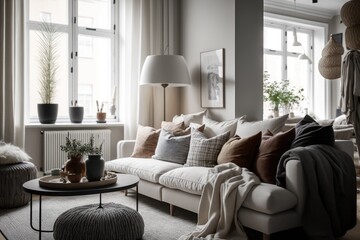 Modern scandinavian living room interior - 3d render  Generative AI