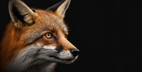 Close up Red fox portrait isolated on dark background,  Created using generative AI tools.