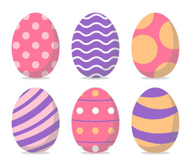 Collection Of Colored Easter Eggs. Pink, Purple, Beige. Vector Illustration In Flat Style