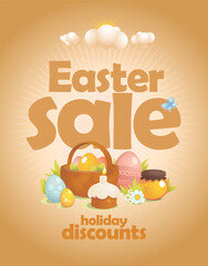 Easter sale web banner vector design with traditional Easter food