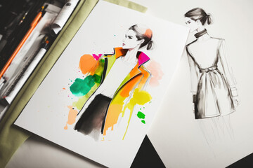 Fashion model concept clothes sketch design - Generative AI illustration