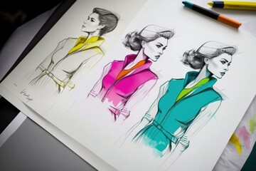 Fashion model concept clothes sketch design - Generative AI illustration