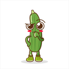 cute cucumber character with confused expression.