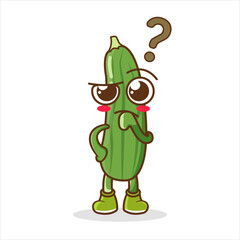 cute cucumber mascot or character have question or confused. cute cucumber Concept White Isolated.