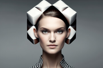 Close-up portrait of a beautiful young woman with a futuristic hairstyle - isolated, not based on a real person, Generative AI