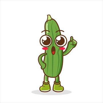 Cartoon Illustration of a Happy cucumber Pointing Up With Finger