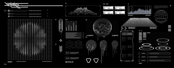 futuristic shape element HUD, GUI, Science fiction, cyberpunk, retrofuturism, concept, vaporwave abstract element.