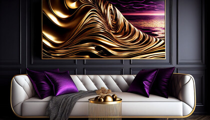 金と紫がコンセプトのゴージャスな部屋_01,Generative AI illustration