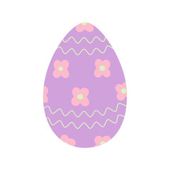 Easter egg in trendy lilac with abstract pattern of wavy lines and flowers. Happy Easter. Holiday