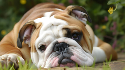 English bulldog relaxing