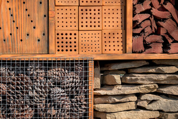 Insect hotel for brood care and nature protection - obrazy, fototapety, plakaty