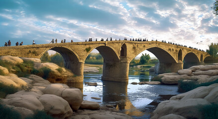 Abbasid Bridge, (aldelal ) Zakho, Iraq - Created with Generative AI Technology - obrazy, fototapety, plakaty