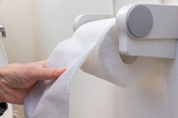トイレットペーパーを手で引き出す