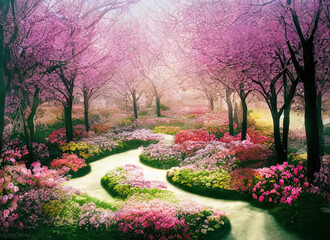 a beautiful garden in springtime