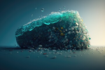 Plastic bottles and plastic parts float underwater in the ocean and pollute the sea - 3d illustration Generative AI