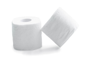 Two rolls of white tissue paper or napkin isolated on white background with clipping path and shadow in png format