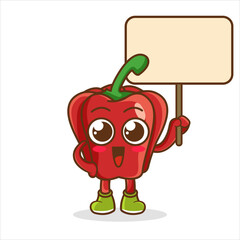 red bell pepper holding board mascot vector cartoon illustration