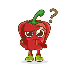 cute red bell pepper mascot or character have question or confused. cute red bell pepper Concept White Isolated.