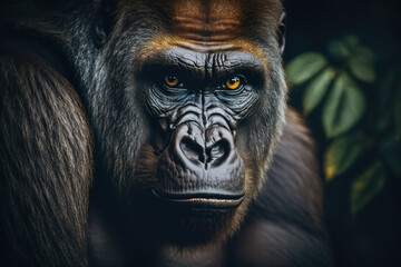 Generative AI. Illustration. Closeup portrait of a male gorilla