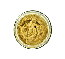 Eggplant dip with boletus isolated on white background. Eggplant spread with boletus isolated.