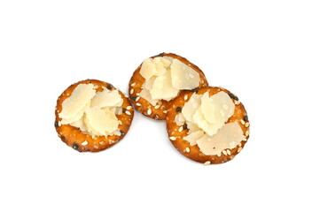 round crackers with parmigiano cheese flakes. 