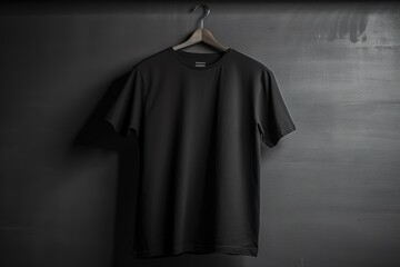 Black t-shirt hanging in the room with Ai Generative technology