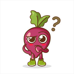 cute beetroot mascot or character have question or confused. cute beetroot Concept White Isolated.