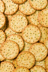 Group of tasty crackers or biscuit texture background.