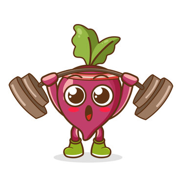 recommend clip art: beetroot lifting the barbell character. cartoon mascot vector