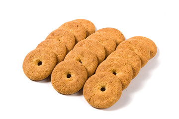 crispy round biscuits. Sweet cookies isolated on white background。