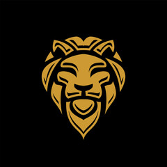 golden lion head on black background icon