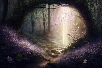 Glistening Light Through an Enchanted Forest of Springtime Magic Generative AI