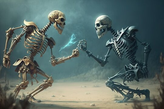 The Fight Between Life and Oblivion—Fantasy Skeleton Image Generative AI
