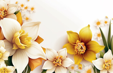 Obraz na płótnie Canvas Daffodils on white background, artistic spring flowers, generative AI digital illustration