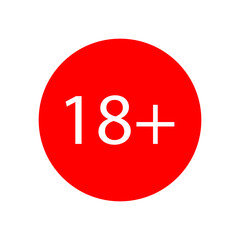 Red circle 18 plus. Sign forbidden. Vector illustration.