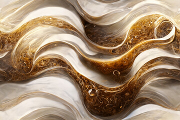 Abstract cream glossy pattern, stunning shiny wavy texture, seamless wallpaper, continuous background, generative ai