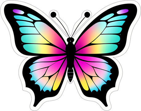 Sticker with a colorful butterfly, with a white frame around