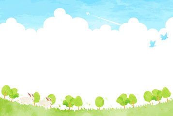 Obraz premium 自然溢れる緑の風景イラスト