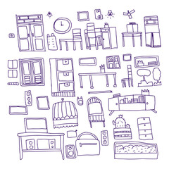 Furniture doodle hand drawn