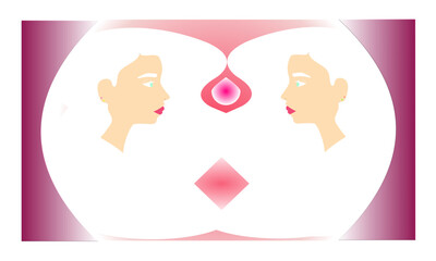 Silhouettes of two opposing albino girls. Portraits of females. Beauty and inclusion. vector illustration