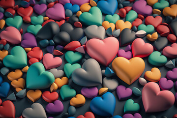 Fototapeta premium An illustration of a heart cascade with hearts in a variety of colors