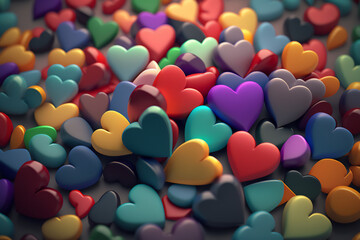 A colorful heart-shaped illustration with hearts in rainbow colors