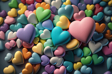 A heart-shaped rainbow of colors rendering with hearts