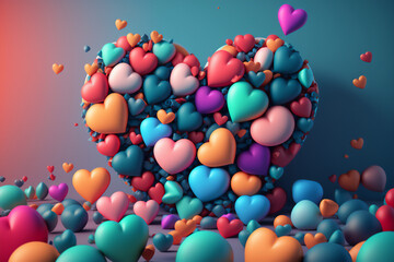 Fototapeta na wymiar Beautifully illustrated multicolor hearts