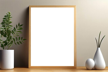 Interior frame mockup, picture poster wall art mock up at home in Scandinavian minimalistic style. Generative AI