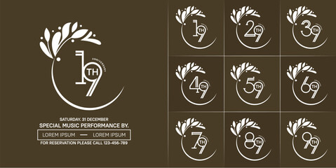 set of anniversary logotype white color with swoosh and ornament for special celebration event