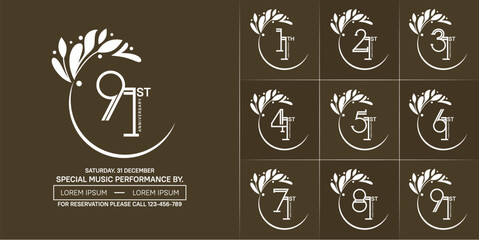 set of anniversary logotype white color with swoosh and ornament for special celebration event