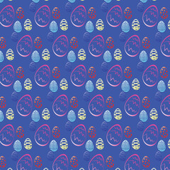 EASTER EGGS SEAMLESS PATTERN BLUE BACKGROUND