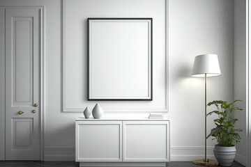 Naklejka na ściany i meble Blank Frame On Cabinet In Living Room Interior. Generative AI.